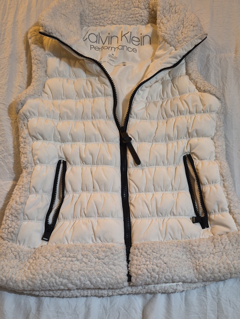 Calvin Klein Performance Cream Quilted Sherpa-Trim Puffer Vest